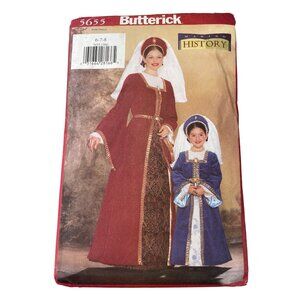 Butterick 5655 Sewing Pattern Size 6-7-8 Medieval Misses Girls Costume Vintage